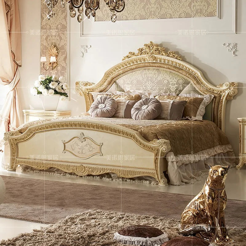 French solid wood carved European double bed villa bedroom princess bed 1.8 meters wedding bed