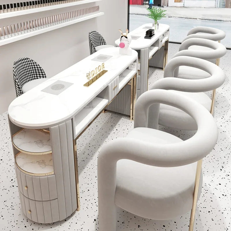 Designer Nail Table Professional Nailtech Commercial Manicure Table Receptionist Modern Tavolo Unghie Salon Furniture CY50NT