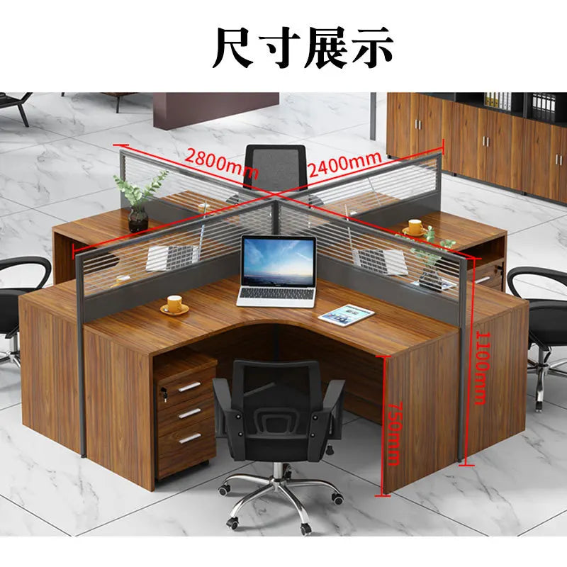 Modern minimalist staff screen, office desk, workstation, table and chair combination, four person partition table card slot