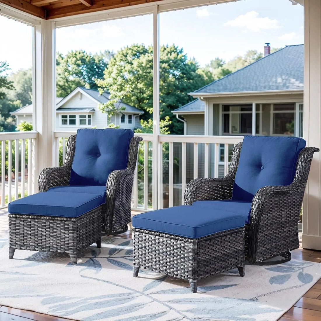 Wicker Swivel Glider Chairs with Ottomans