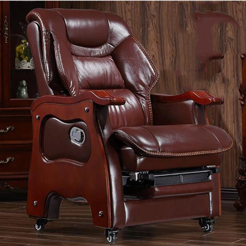 Leather Boss Office Chair Computer Back Support Arm Massage Design Office Chair Ergonomic Footrest Silla Oficina Furniture