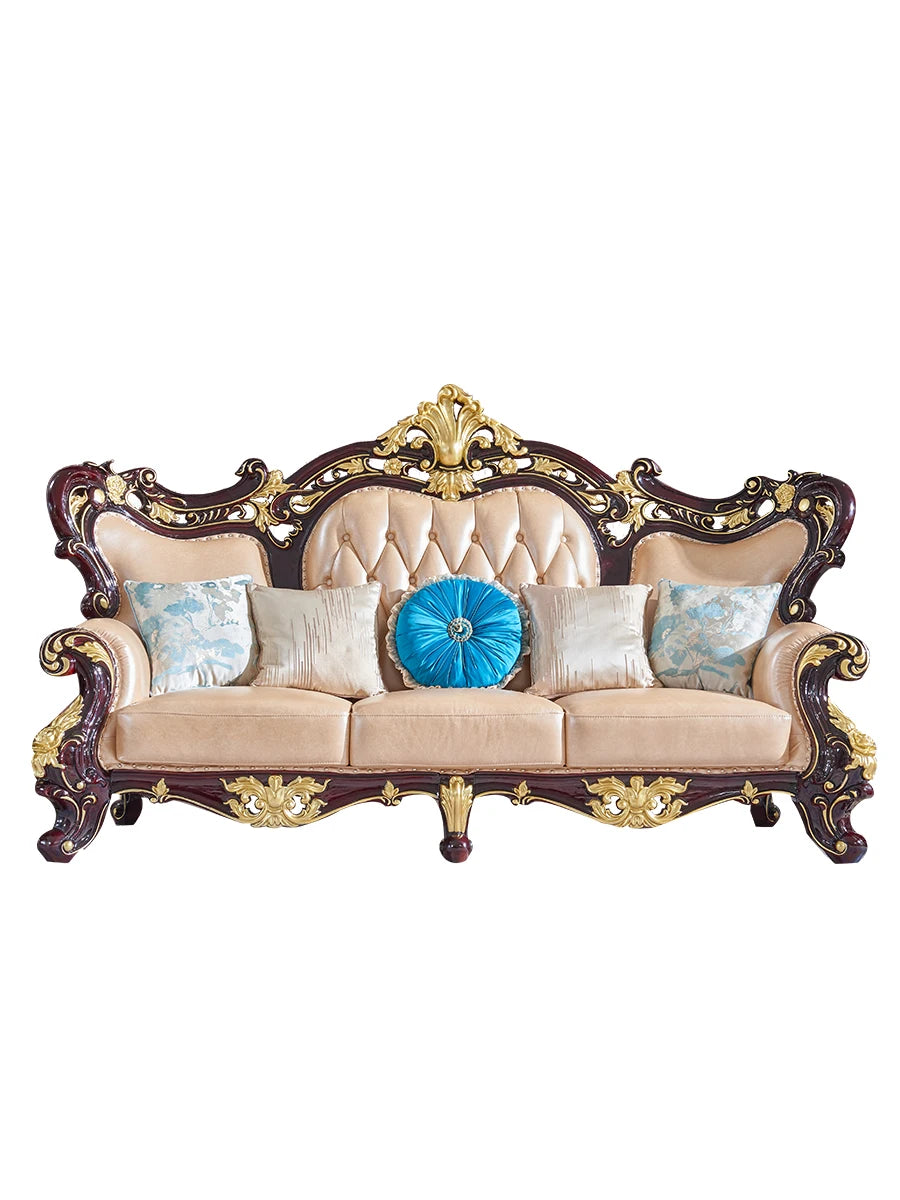 European-style first-floor leather sofa combination simple small living room sofa solid wood sofa