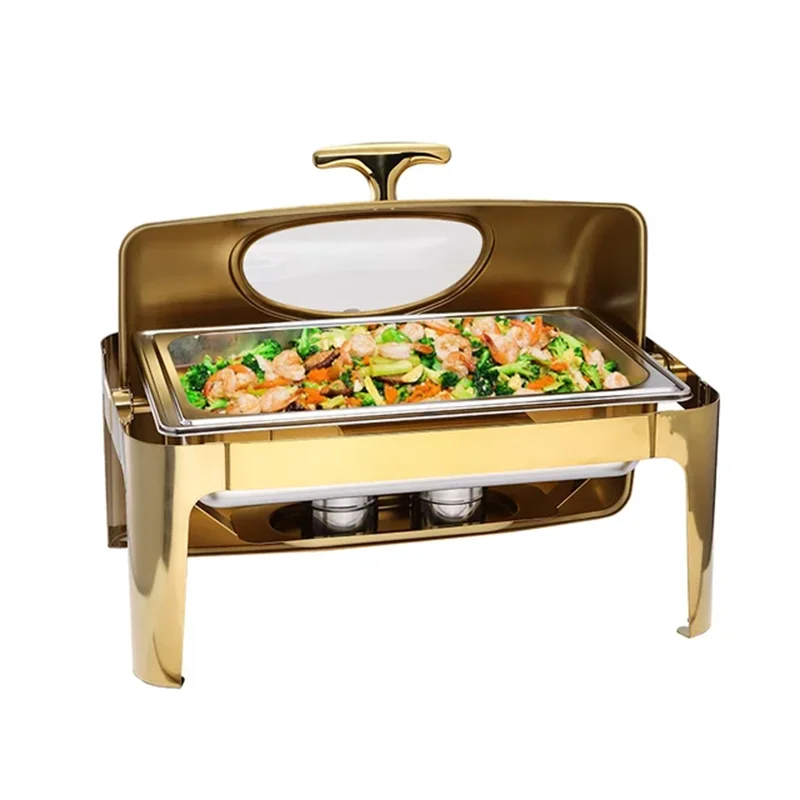 Large stainless steel high quality wedding party luxury glass buffet server food warmer chaffing serving chafing dish