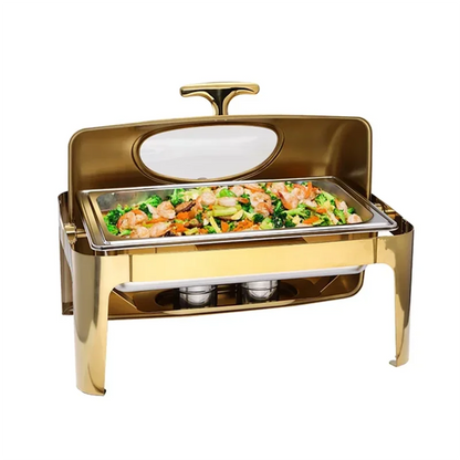 Large stainless steel high quality wedding party luxury glass buffet server food warmer chaffing serving chafing dish