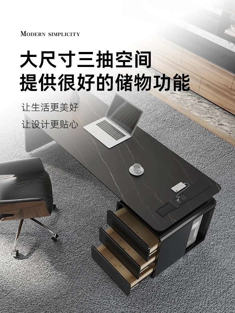 Italian minimalist rock slab living room, long desk, study room, high-end desktop computer desk, work desk, home office desk