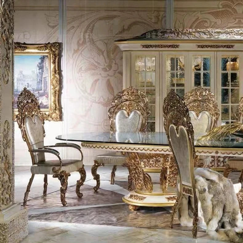 New European-style Carved Solid Wood Dining Table And Chair Combination French Restaurant Dining Table Villa Furniture