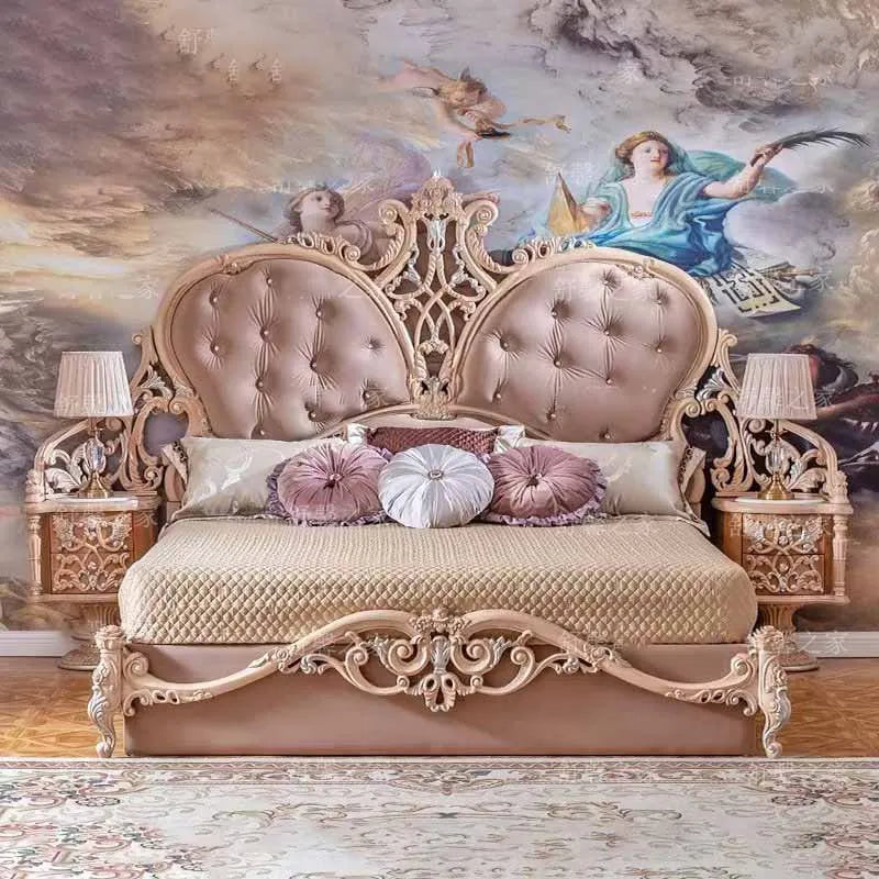French solid wood carved bed, bedroom, princess bed, luxurious whole house furniture in European villa