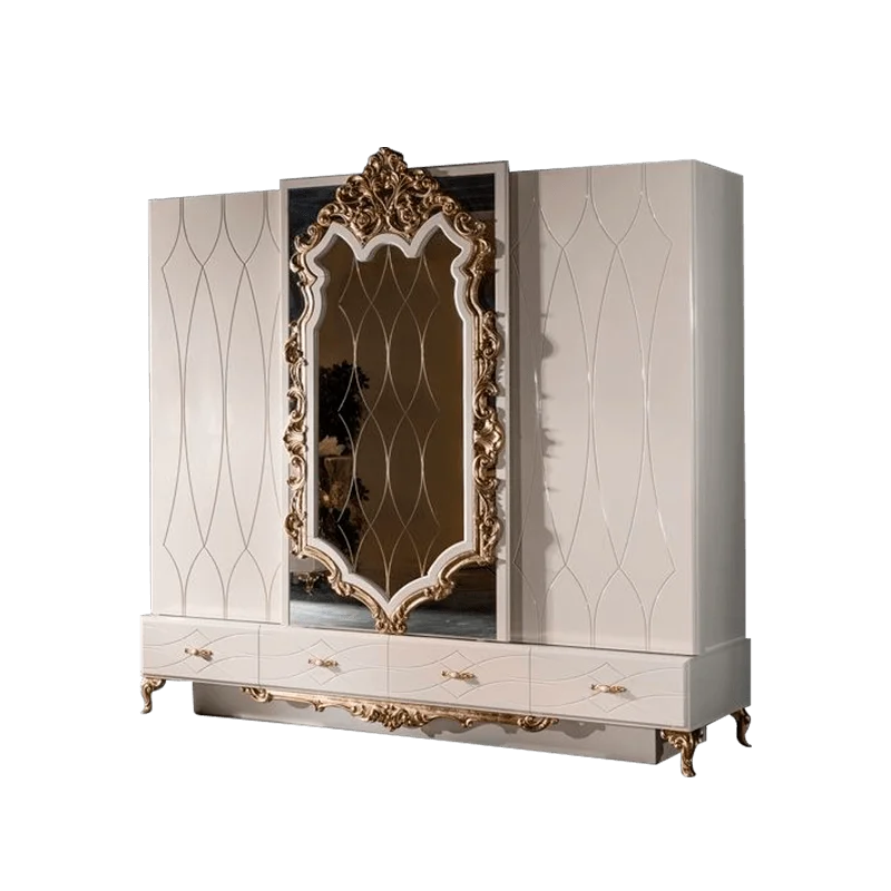 European Style Solid Wood Wardrobe – Carved, Luxury French Design, Customizable Villa Storage Cabinet