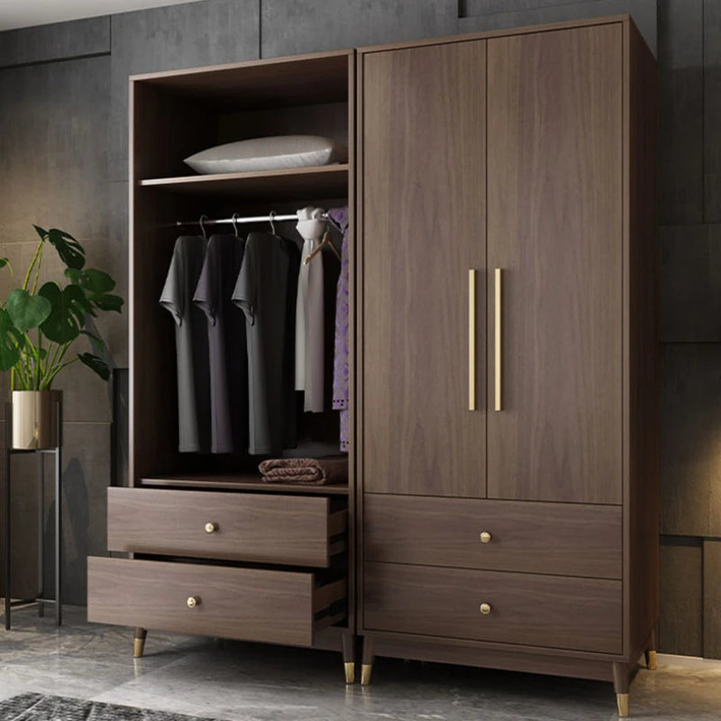 Aesthetic Wooden Clothes Wardrobe Closet with Drawer Systems, Bedroom Storage, Hotel-Style Home Furniture