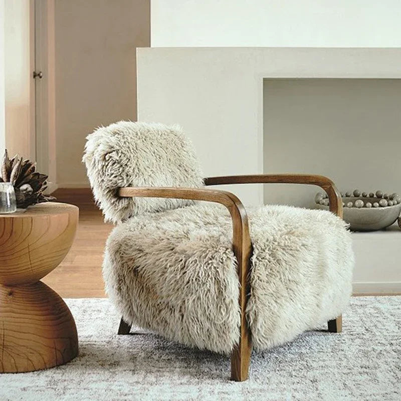 Nordic Solid Wood Imitation Wool Leisure Living Room Chair Modern Simple Designer Lazy Single Sofa Chair Sillas Custom Furniture