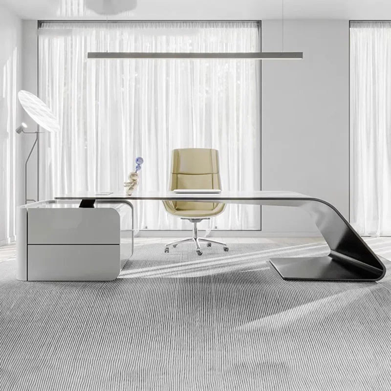 Luxury Executive Office Desk – European Style with Drawers and Shelf Organizers