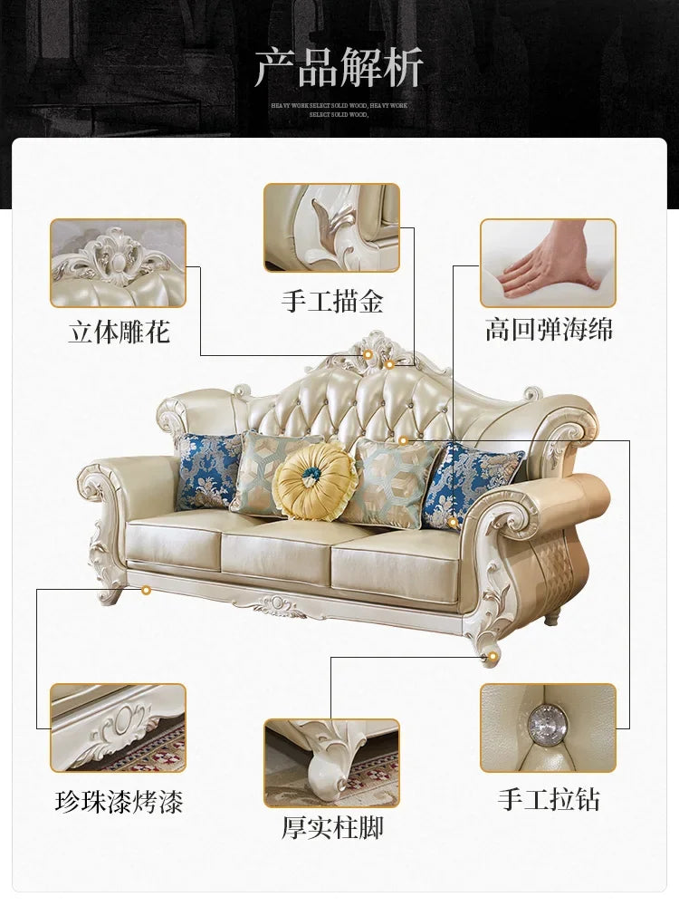 European-style leather sofa – Modern, luxury suite for living room, villa-sized