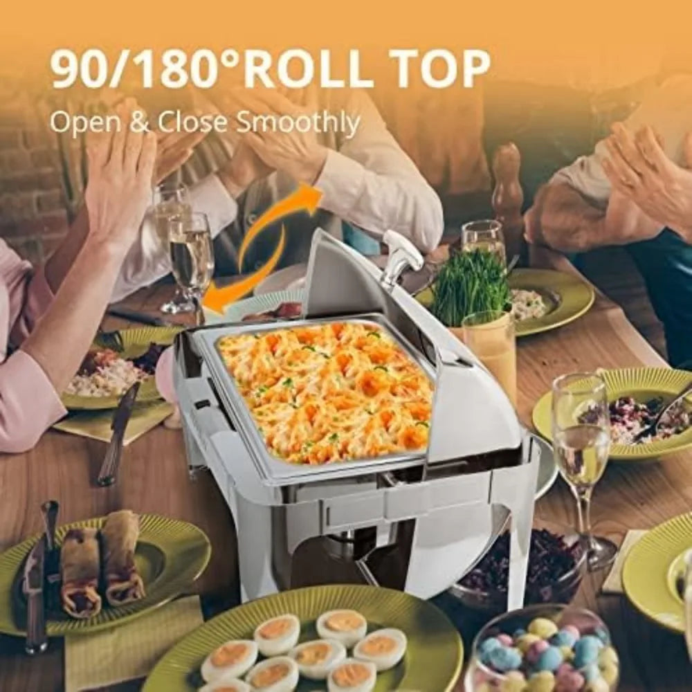 ROVSUN 9Qt Roll Top Chafing Dish Buffet Set, Stainless Steel Chafers for Catering, Rectangular Buffet Servers and Warmer