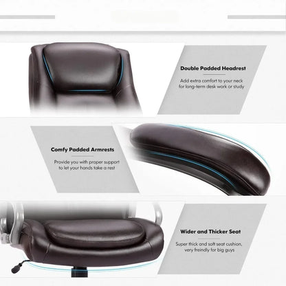 Office Chair Wide Seat - High Back PU Leather Executive Computer Desk and Chair with Ergonomic Back Support - Black