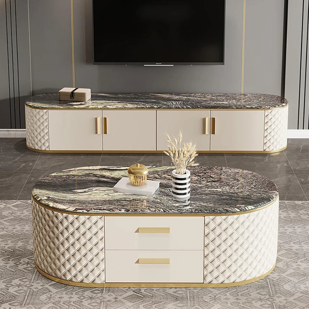 Modern Gold Frame Marble Coffee Tables And Tv Stand Set Furniture