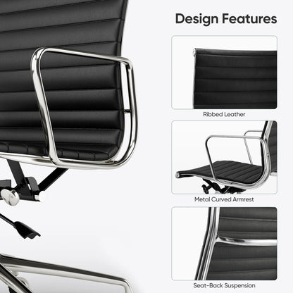 Mid-Back Office Chair Classic Genuine Leather Ergonomic Office Chair Adjustable Swivel Leather Computer Desk Gaming Chair