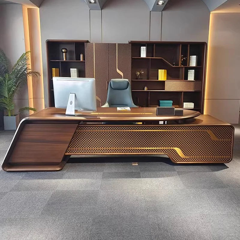 L-shaped minimalist computer desk with hutch