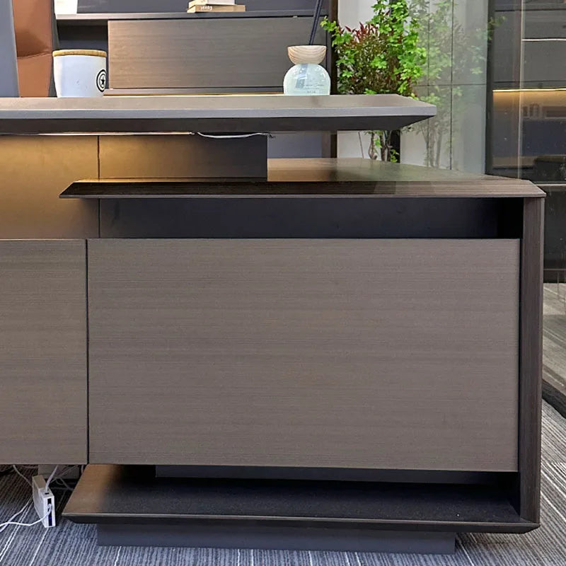 L-Shaped Executive Office Desk with Drawers