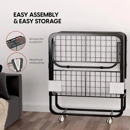 Folding Bed with 5-inch Memory Foam Mattress – Portable, 75x31 Size, for Guests