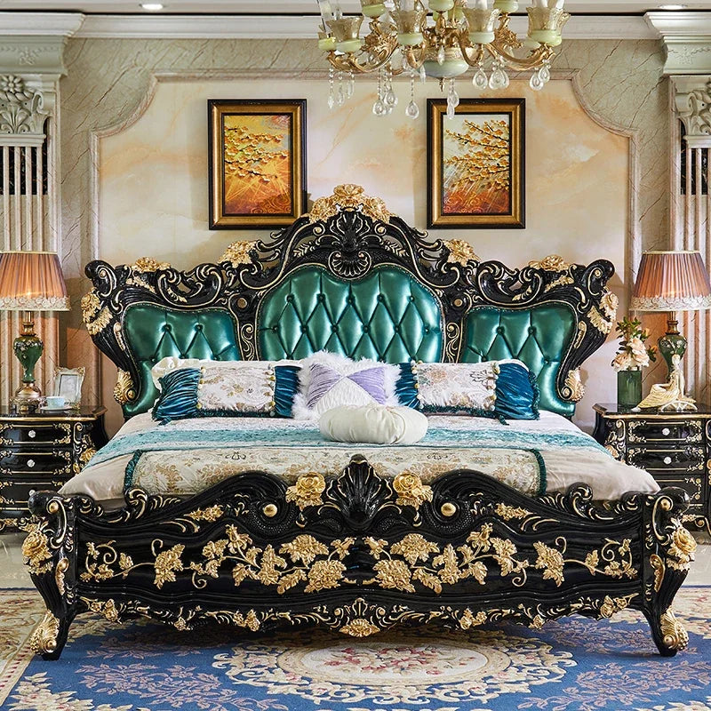 Wood Marriage Bed Luxury Aesthetic European Modern Bedroom Bed Queen Size Lounge Lit Princesse Enfant Fille Home Furniture