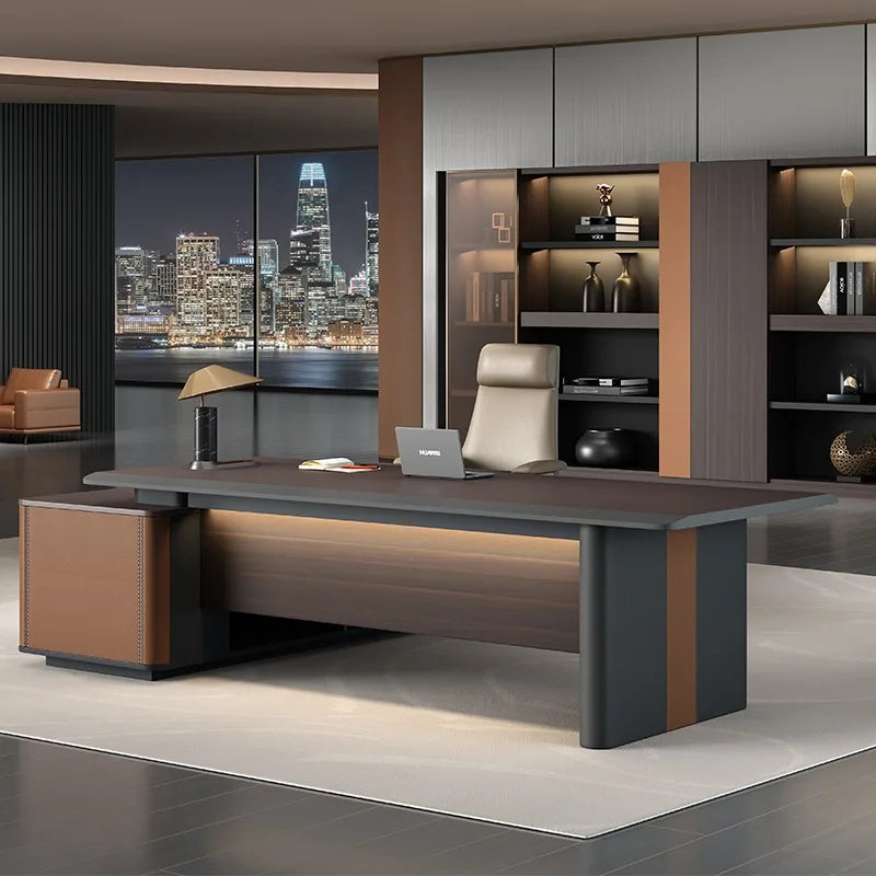 Simple L-shaped computer desk for meetings and executive writing