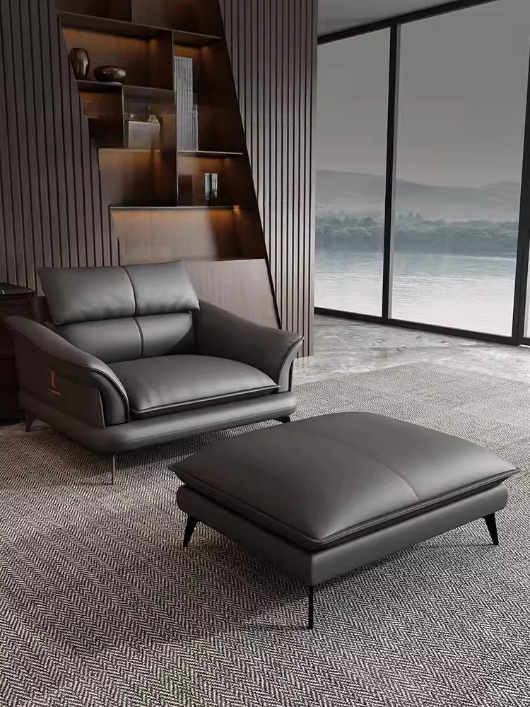 Leather Single Lazy Sofa Chair, Modern Light Luxury, Simple, Household Living Room, Small Bedroom, Italian Style, Art Leisure Ch