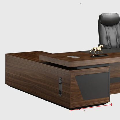White Corner Office Desk: Executive Workbench with Study Drawers and Storage