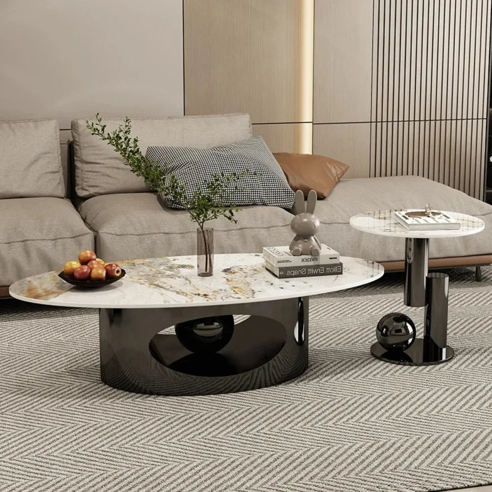 Modern Marble Effect Coffee Tables Luxury Legs Metal Nordic Oval Side Table White Premium Table Basse Pour Salon Mesa Furniture