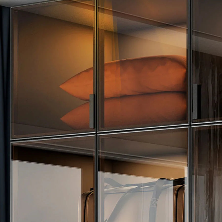 Luxury Glass Door Wardrobe – Black with Night Sensor Light and Interior Lighting