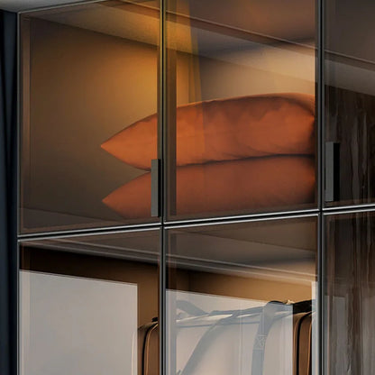 Luxury Glass Door Wardrobe – Black with Night Sensor Light and Interior Lighting