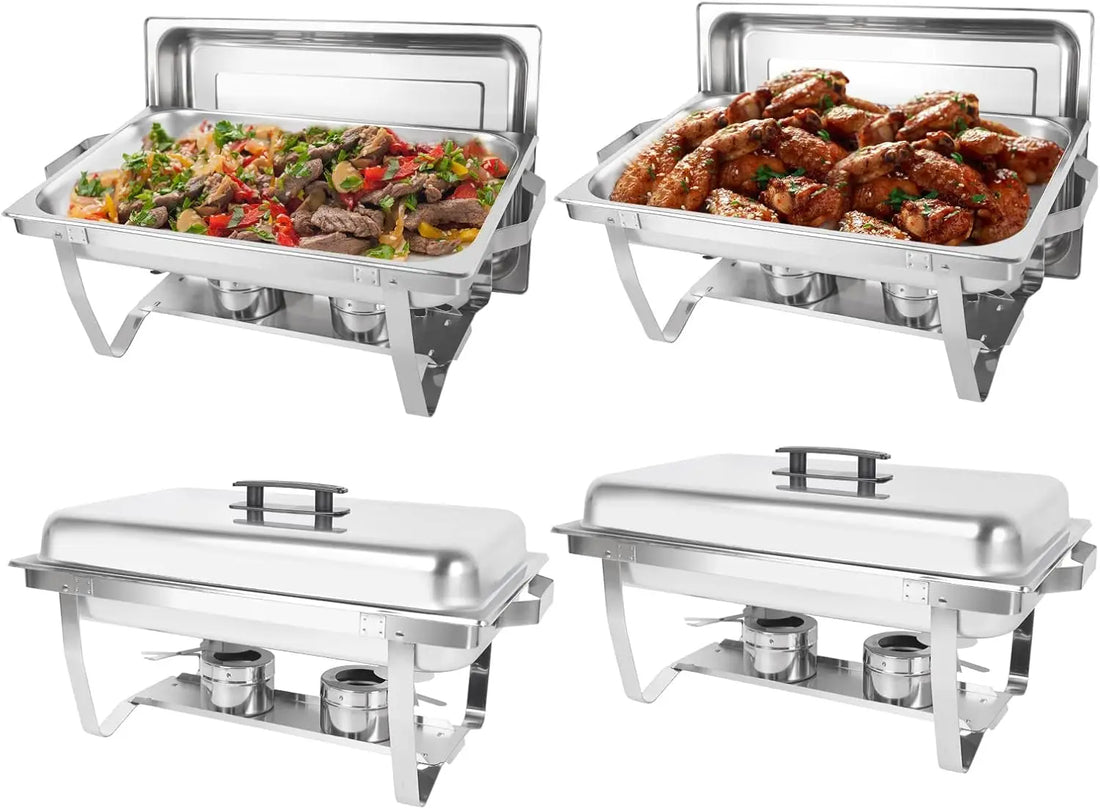 4-Pack Chafing Dish Buffet Set – 8QT Stainless Steel Rectangular Chafer