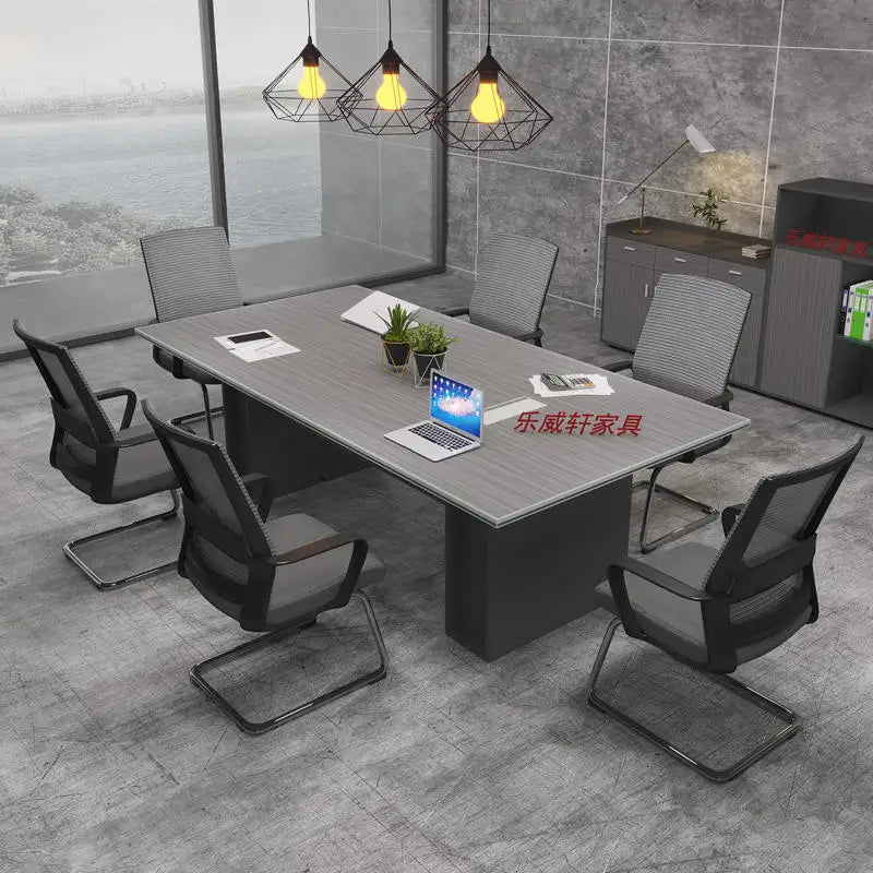 Simple Conference Table with Chairs for Office Negotiations and Staff Training