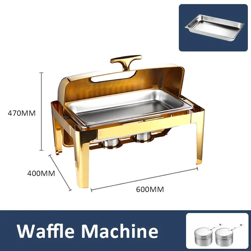 Luxury Stainless Steel Chafing Dishes – Gold Buffet Catering Food Warmer Set.