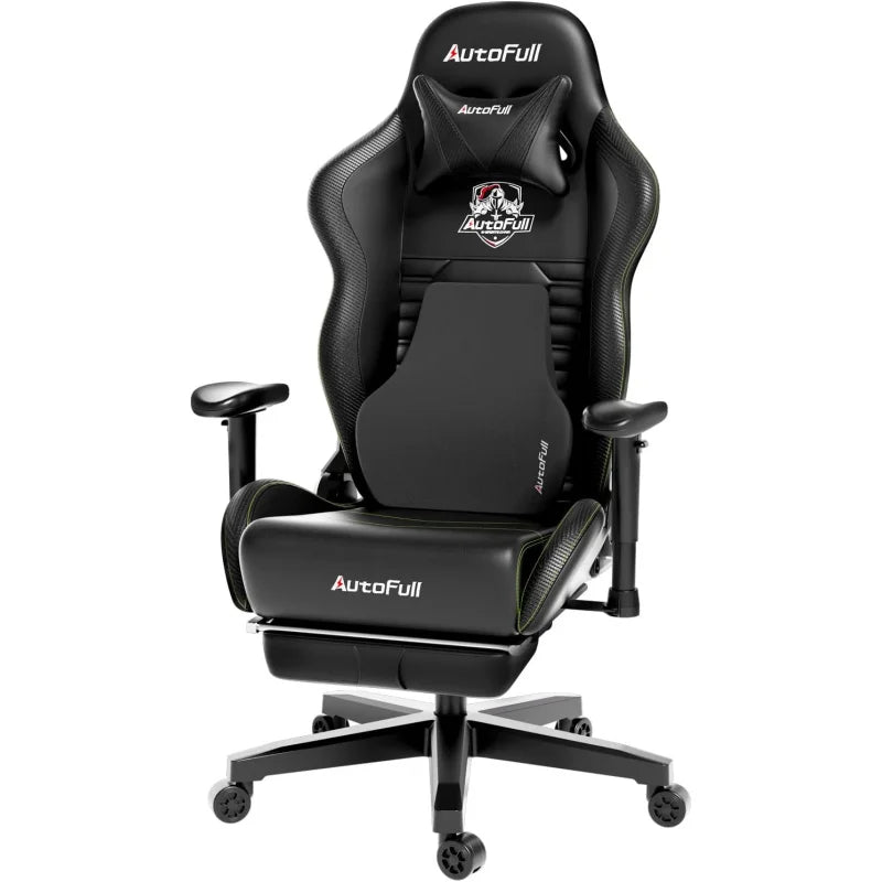 Gaming chair pc chair with ergonomics lumbar support, racing style PU leather high back adjustable swivel task chair with footre