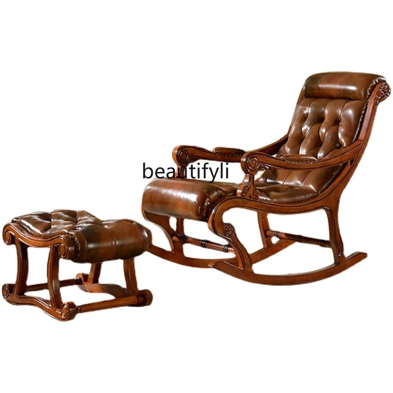 American Retro Recliner; Casual Leather Rocking Chair