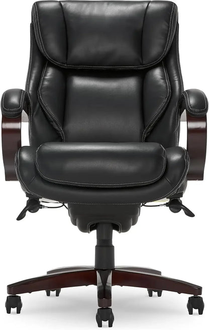La-Z-Boy Bellamy Executive Office Chair with Memory Foam Cushions, Solid Wood Arms and Base, Waterfall Seat Edge