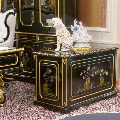 High End Classical French Baroque Style Luxury Design Antique Wooden Carving Black and Gold Office Writing Desk