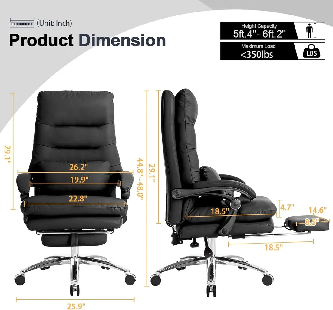 Office Chair with Foot Rest - High Back Executive Chair with Padded Linkage Armrests, Reclining Desk Chair with Wheels,