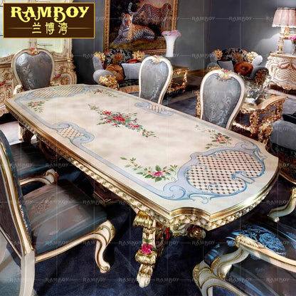 Villa Furniture—European Solid Wood Dining Table and Chair Combination,