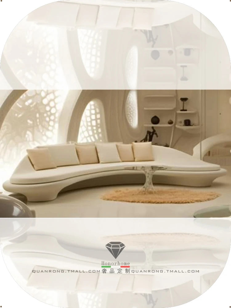 Technology sofa, 4-seater, cream style curved sofa, creative irregular multi seater sofa combination, high-end feeling