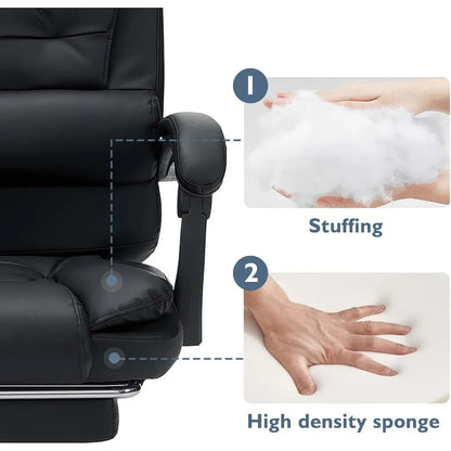 Office Chair, Recliner with Footrest, Ergonomic Computer Chair, Leather, Black, Office Chair.