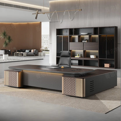 Minimalist executive office desk with shelves extender