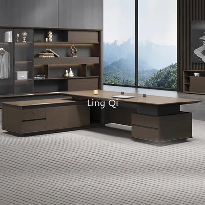 High Quality Dark Wood Office Desk Reception Standing Home Vanity Computer Desks Executive Secretary Escritorio Office Furniture