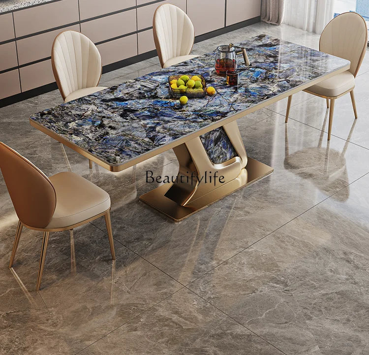 Light Luxury Stone Plate Dining Table High-End Bright Stone Plate Modern Minimalist Rectangular Dining Table