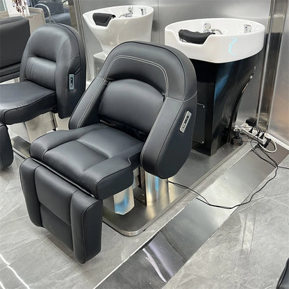 Black Salon Shampoo Chair – Professional Hairdressing Sink, Spa Hairwash Bed for Stylists, Women’s Lit Lavage De Cheveux Spa Furniture