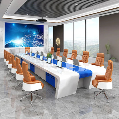 Lacquered conference table, long table, simple modern white, fashionable large negotiation table, office meeting room table and