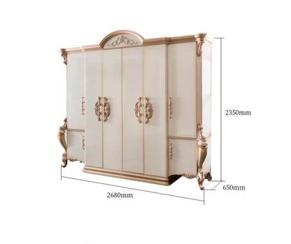 European Style Solid Wood Wardrobe – Carved, French Villa Design, Custom Classical Bedroom Furniture