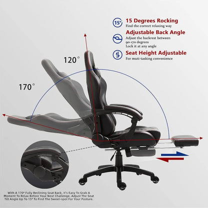 Gaming/Office PC Chair with Massage Lumbar Support,  PU Leather High Back Adjustable Swivel Task Chair for Home Office