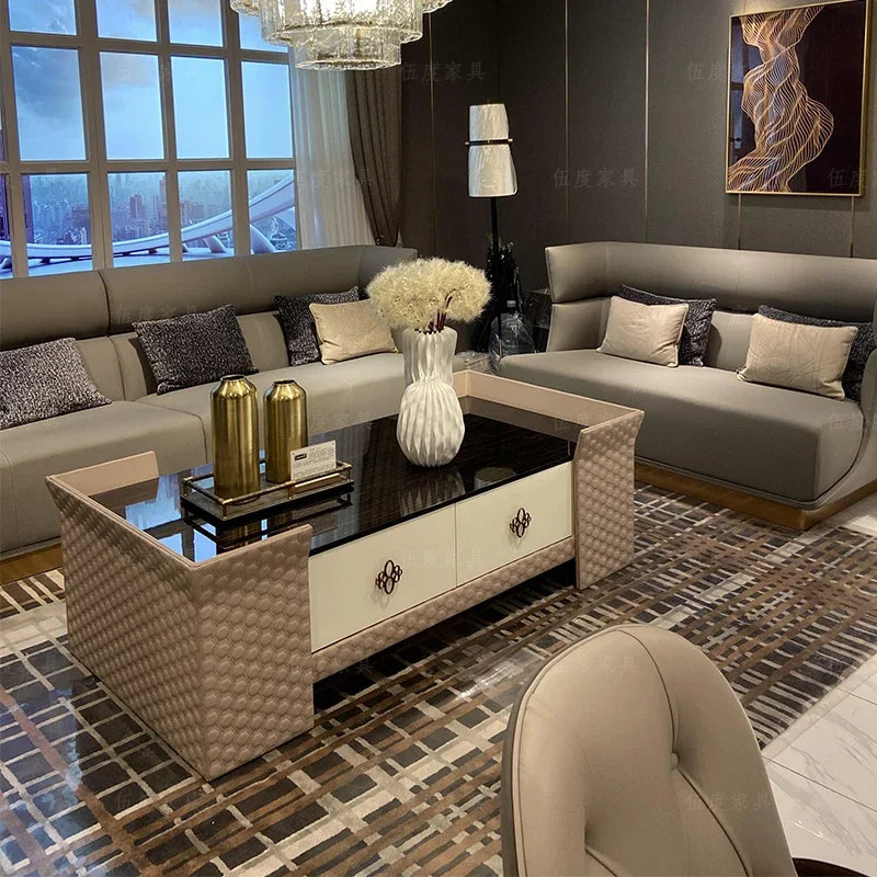 Leather sofa Italian minimalist layer cowhide sofa postmodern simple leather art big sofa combination
