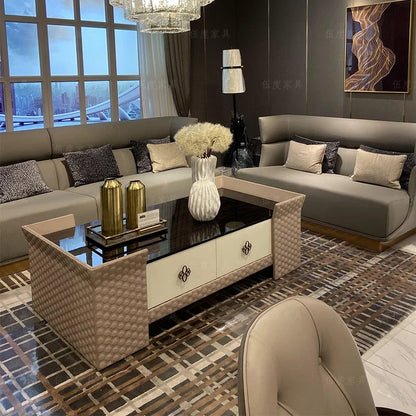 Leather sofa Italian minimalist layer cowhide sofa postmodern simple leather art big sofa combination